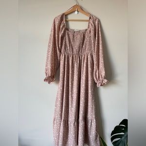 By the River pink smocked floral maxi dress